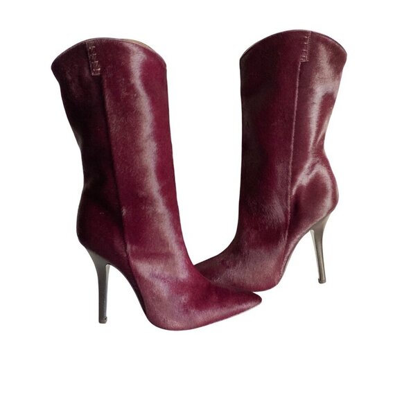 Lucchese Clarissa Aubergine Calf Hair Dress Boots Sz 6.5 Pointed Coastal Cowgirl - Picture 2 of 14